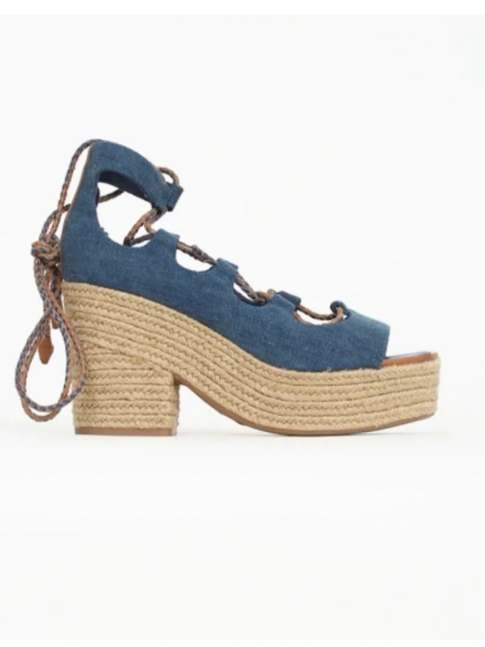 Tory Burch Women’s  Blue Lace-Up Espadrille Wedge Sandals